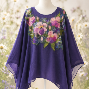 Poncho, tunica de mătase naturala împaslita  - îmbrăcăminte și modă - haine damă - bluze damă - Artynos.ro