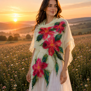 Flori impaslite  - îmbrăcăminte și modă - eșarfe, pălării, fularuri - set eșarfe pălărie - Artynos.ro