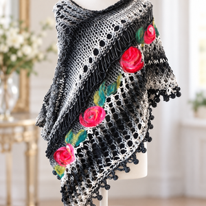 Poncho tricotat cu flori impaslite  - îmbrăcăminte și modă - haine damă - poncho - Artynos.ro
