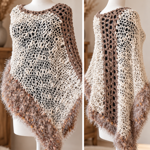 Poncho tricotat din fire combinate  - Artynos.ro
