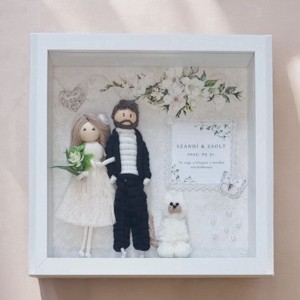 Mire și mireasă personalizați din macramé într-o ramă foto 3D din sticlă � un cadou de nuntă elegant cu un animal de companie - accesorii nuntă - amintiri și cadouri de nuntă - cadou nuntă - Artynos.ro