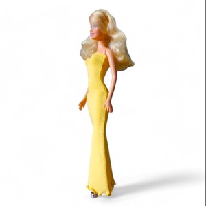 Rochie Barbie galbenă în stil sirena, cu cristale � rochie pentru păpuși de tip Barbie (a002cs) - jucării și echipamente pentru copii - jucării și accesorii pentru copii - haine de barbie - Artynos.ro