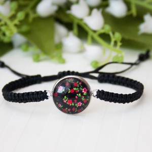Brățară macramé împletită - Negru cu flori -  - Artynos.ro
