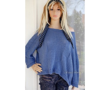 CROSS ANGORA - pulover artizanal boem tricotat manual / albastru - îmbrăcăminte și modă - haine damă - hanorace, cardigane - Artynos.ro