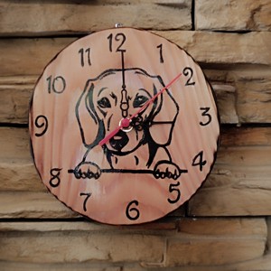 Ceas de perete din lemn cu caine dachshund, , , ARTYNOS
