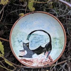 Farfurie de desert din ceramica facuta manual - Pisica si marea 16 cm - Artynos.ro