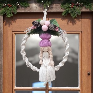 Păpușă Macrame cu capac violet - decorare de perete de Crăciun în rochie de fir de aur - crăciun - decorațiuni de crăciun de casă - Artynos.ro