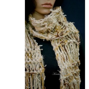 BOHO - esarfa extra groasa tricotata manual cu franjuri lungi / alune, Imbracaminte si moda, Esarfe, palarii, fularuri, Esarfe, Impletitura, ARTYNOS