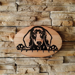 Breloc de perete din lemn cu caine dachshund, , , ARTYNOS