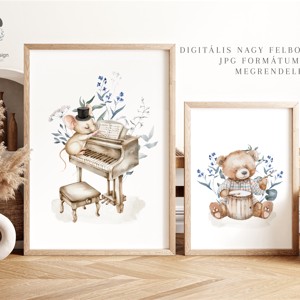 Animale muzicale din pădure, pepinieră, poster pentru grădiniță, artă de perete set de 3 -  - Artynos.ro