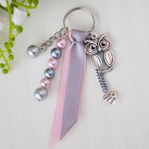 Breloc, ornament pentru geanta - Bufnita gri/roz, , , ARTYNOS