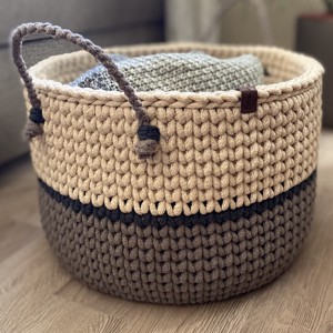 Coș mare de depozitare croșetat - caramel-mocha duo -  - Artynos.ro