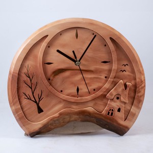 Ceas de perete din lemn, ceas din lemn cu peisaj, , Casa & Stil de viata, Decoratiuni de casa, Decoratiuni de pereti, Ceasuri de perete, Prelucrarea lemnului, ARTYNOS