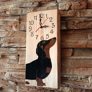 Ceas de perete din lemn cu câine dachshund - casă & stil de viață - accesorii pentru decorat casa - decorațiuni de pereți, decorațiuni suspendate - ceasuri de perete - Artynos.ro