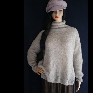TEKNŐCALPAKA-PULCSI - pulover exclusiv tricotat manual / gri - îmbrăcăminte și modă - haine damă - hanorace, cardigane - Artynos.ro