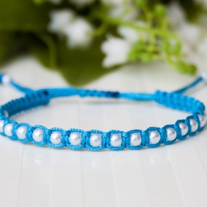 Bratara macramé impletita - Margele albastru/alb, , , ARTYNOS