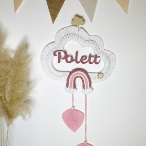 Decor de perete personalizat - nor macramé cu curcubeu și frunze (mic) - girly -  - Artynos.ro