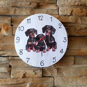 Ceas de perete din lemn cu catei dachshund, , , ARTYNOS