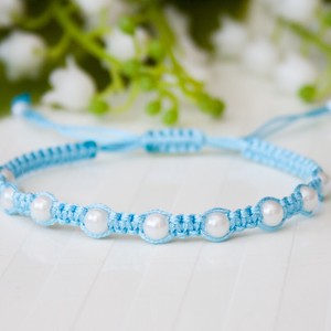 Bratara macramé impletita - Perle albastru deschis/alb, , , ARTYNOS