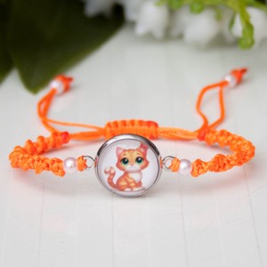 Bratara impletita din macramé pentru copii - Portocaliu cu pisici - Artynos.ro