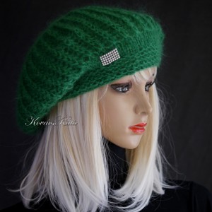 BORBÁLA / smarald - șapcă cu ciuperci, beretă, exclusiv tricotată manual, ușoară, din kidmohair - îmbrăcăminte și modă - eșarfe, pălării, fularuri - căciulă - Artynos.ro