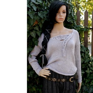 ALBA BabyAlpaca Silk - pulover exclusiv artsy-design tricotat manual / argintiu - Artynos.ro