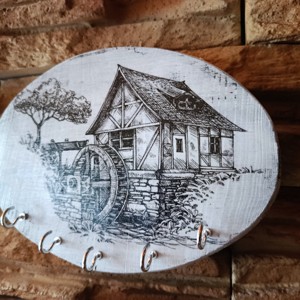 Old moara de apa.Vintage stil din lemn de perete keyring, , , ARTYNOS