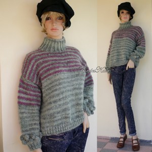 SALVIA ALPAKA  - pulover trendy tricotat manual - îmbrăcăminte și modă - haine damă - hanorace, cardigane - Artynos.ro