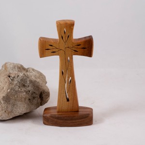 Cruce de lemn pe piedestal cu model, cruce de masa, , , ARTYNOS