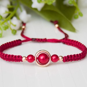 Bratara macramé impletita - Margele rosu/galben - Artynos.ro