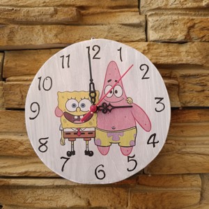 Ceas de perete din lemn Spongebob si Patrick, , , ARTYNOS