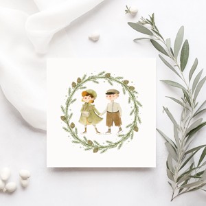 Carte poștală de Crăciun, felicitare pliabilă, etichete cadou, patinatori -  - Artynos.ro