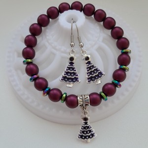 Set de bijuterii cu brad de Craciun - bratara, cercei - Artynos.ro