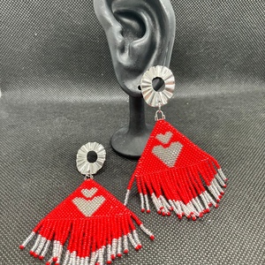 Cercei inima rosii, Bijuterii, Cercei, Cercei din margele, Cusatura, ARTYNOS