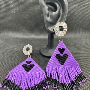 Cercei inima mov, Bijuterii, Cercei, Cercei din margele, Cusatura, ARTYNOS