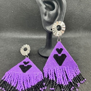 Cercei inima mov - bijuterii - cercei - cercei din mărgele - Artynos.ro