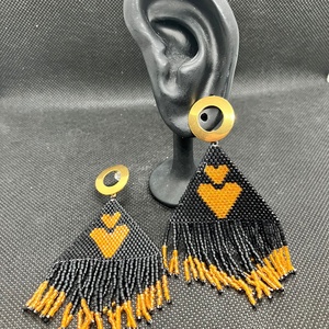 Cercei inima negri, Bijuterii, Cercei, Cercei din margele, Cusatura, ARTYNOS