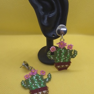 Cercei cactus inflorit - bijuterii - cercei - cercei din mărgele - Artynos.ro