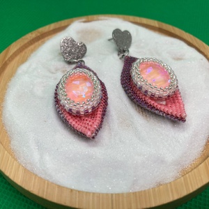 Cercei Pink Leaf - bijuterii - cercei - cercei din mărgele - Artynos.ro