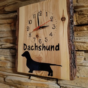 Ceas de perete din lemn cu caine dachshund, , , ARTYNOS