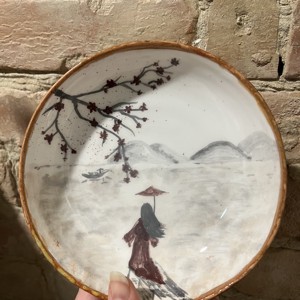 Farfurie ceramică pictată manual - peisaj oriental (17 cm) -  - Artynos.ro