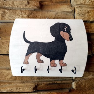 Depozit agățat din lemn cu câine dachshund -  - Artynos.ro