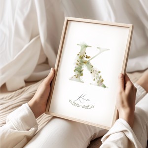 Scrisoarea K, monogramă, imagine de ziua numelui, decorare, artă de perete acuarelă, personalizată -  - Artynos.ro
