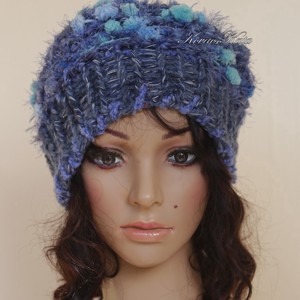LUCA-SAPI / albastru - Șapcă din lână cu design boem tricotat manual - îmbrăcăminte și modă - eșarfe, pălării, fularuri - căciulă - Artynos.ro