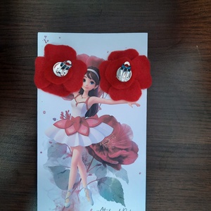  Cercei cu maci si stamine lila - bijuterii - cercei - clipsuri - Artynos.ro