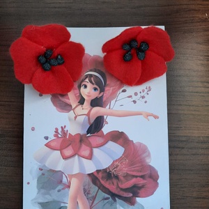  Cercei cu maci si stamine negre - bijuterii - cercei - clipsuri - Artynos.ro