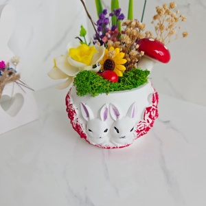 Decoratiune ghiveci cu iepurasi, Casa & Stil de viata, Decoratiuni de casa, Decoratiuni de masa si rafturi, Decoratiuni de masa, Aranjament de flori, ARTYNOS