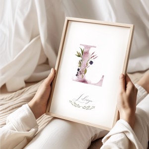 Scrisoare L, monogramă, imagine de zi cu nume, decorare, acuarelă artă de perete, personalizată -  - Artynos.ro