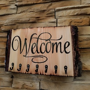 Breloc de perete din lemn cu inscriptie Welcome, , , ARTYNOS