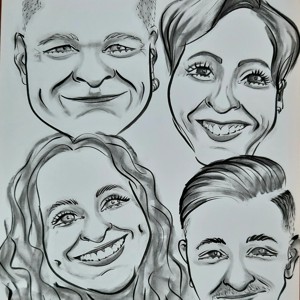 Caricatură de familie de 4 persoane - arte vizuale și accesorii  - grafică, ilustrație - alte desene - Artynos.ro